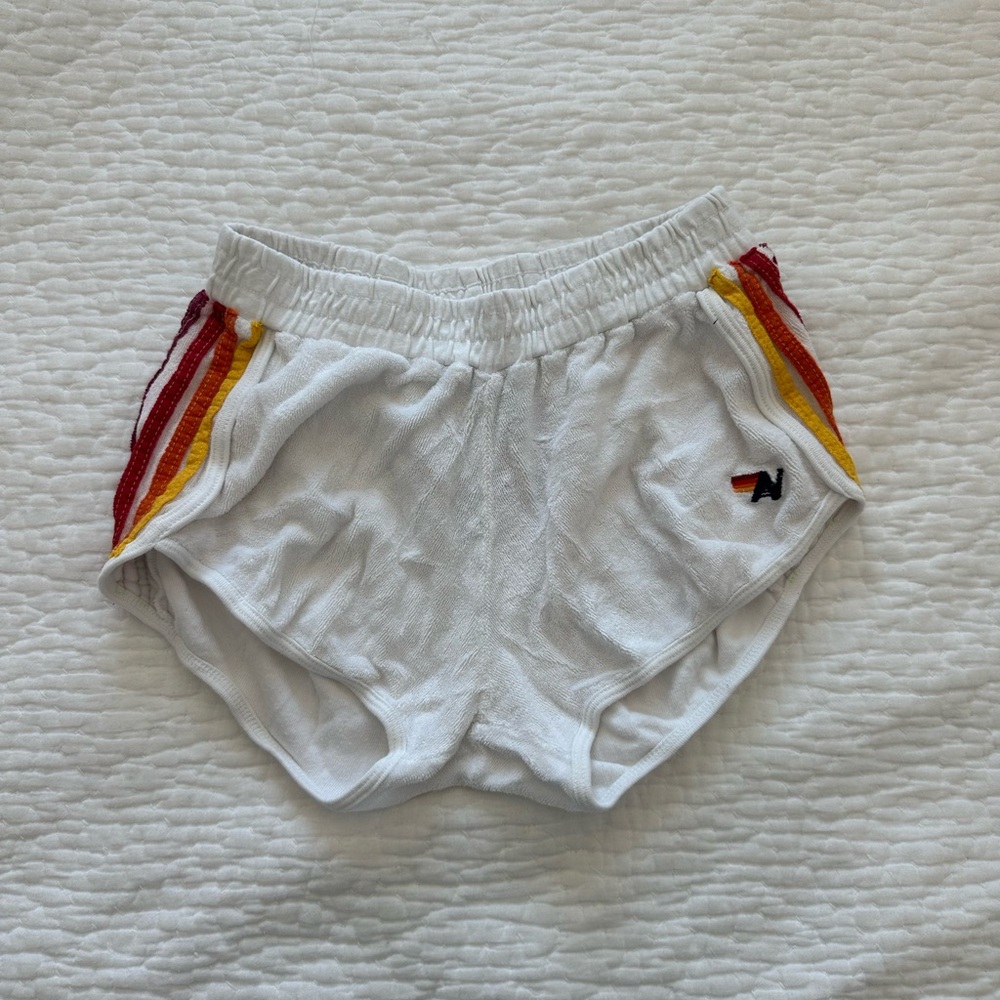 Aviator nation white terry shorts